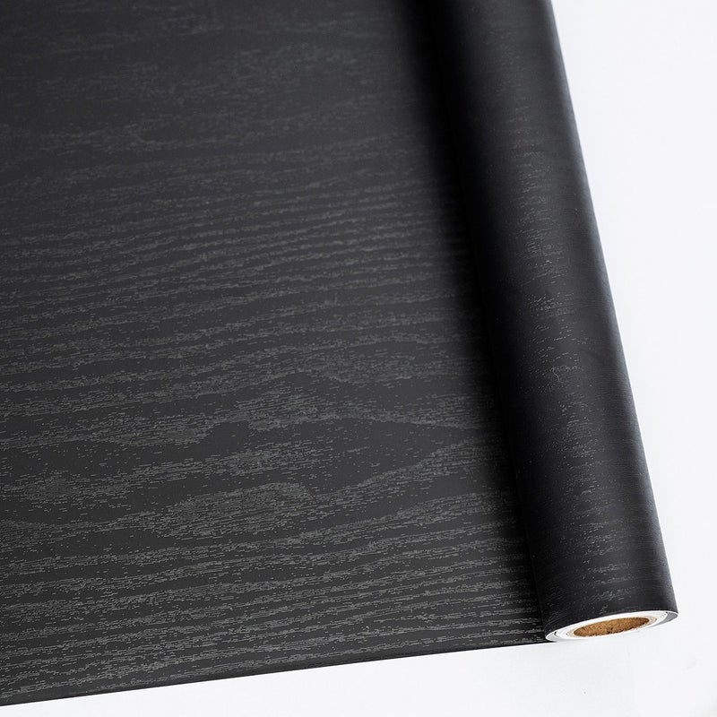 Abyssaly 23.6" X 118" Black Wood Peel and Stick Wallpaper - Wood Grain Contact Paper Self-Adhesive Removable Vinyl Film Furniture Wall Decorative - Real Wood Tactile Sensation Surfaces Easy to Clean - Image 1